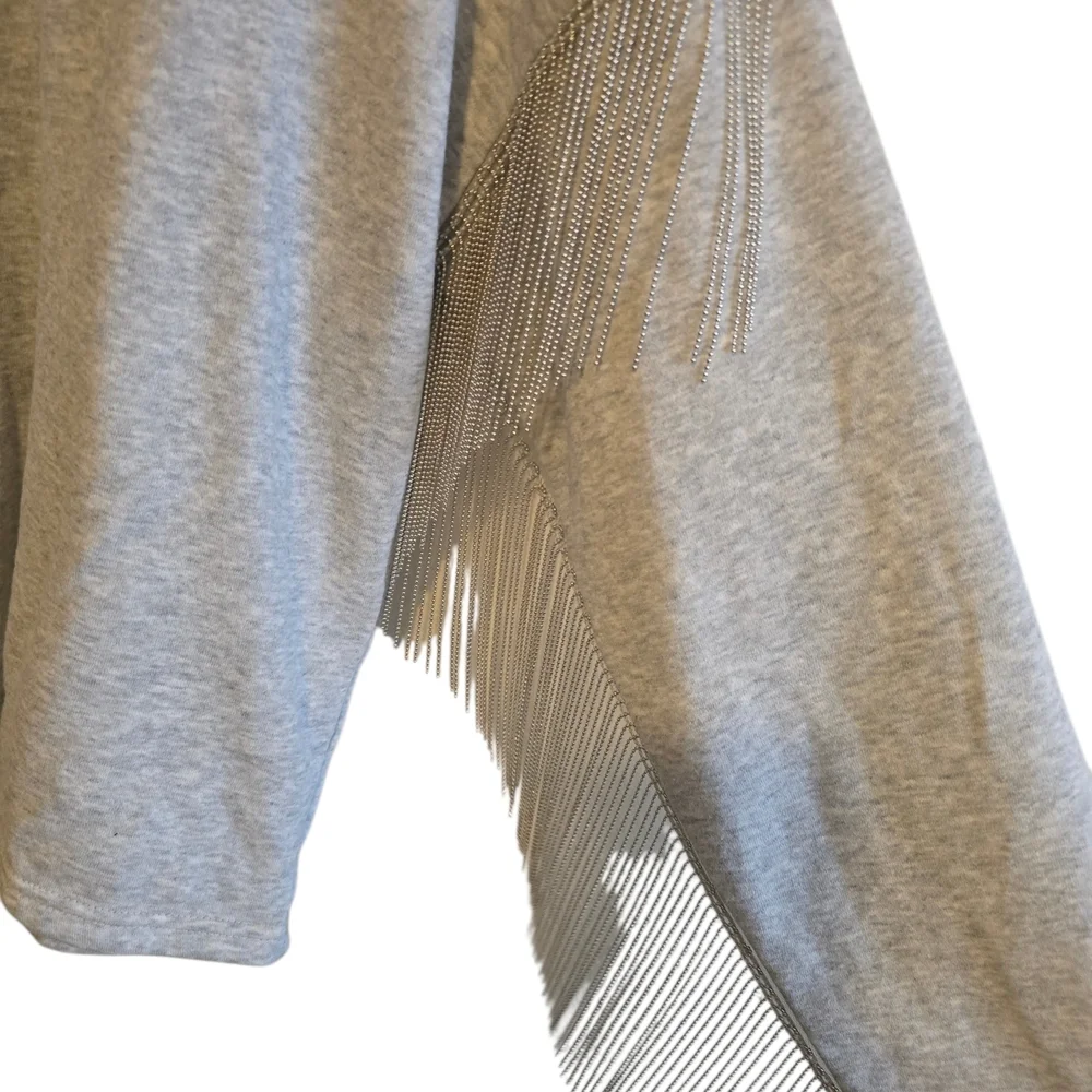 H&M Light Gray Fringe Sweatshirt with ball chains
